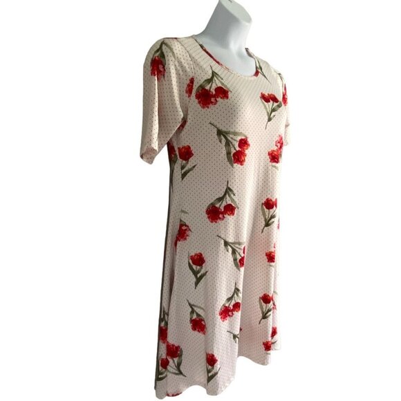 Paisley Raye Short Sleeve Pullover Dress with Red Flowers Women's XL - Picture 3 of 9